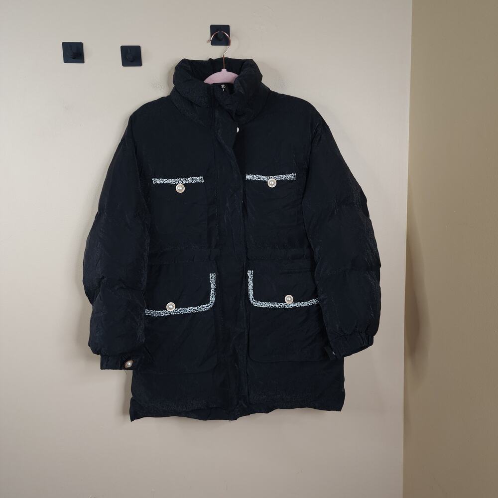 MG Black Full Zip Puffer Full Length Jacket in Black Size M